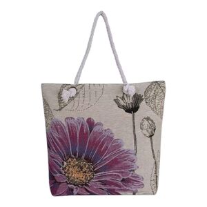 Floral Canvas Tote Bag - Purple and Cream